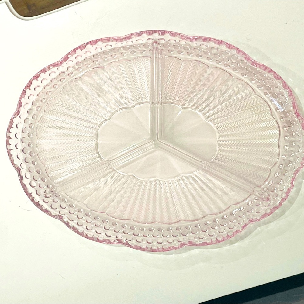 Gorham Emily’s Attic Pink Hobnail Oval 3 Part Divided Dish